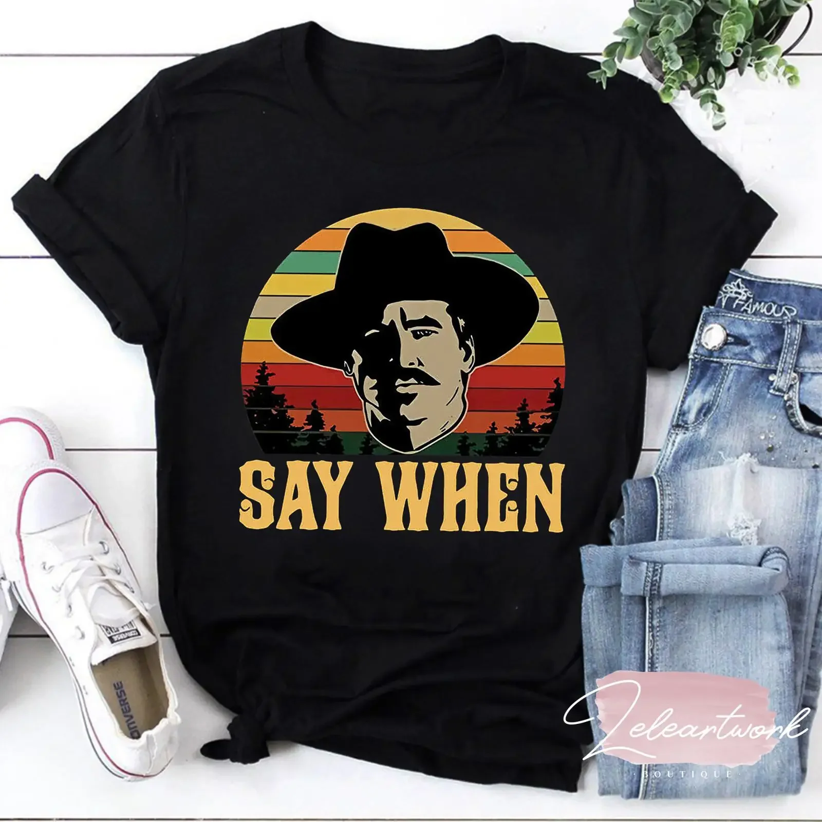 Vintage Tombstone Doc Holliday Say When T shirt Western Cowboy Retro Casual vintage Washed Comfortable Versatile Unisex Stylish