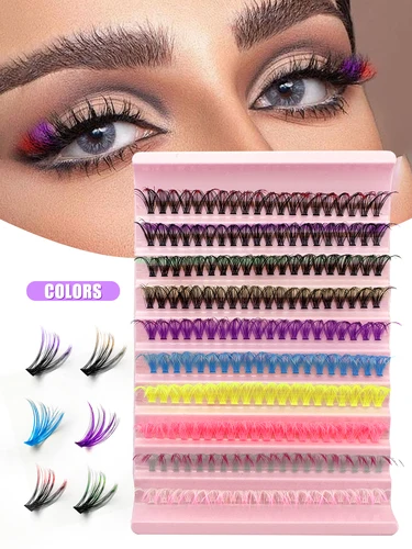 Imagen 2 del producto ABONNIE pestañas en racimo coloridas, 10 filas con 200 Uds. D 40D 14mm/16mm, pestañas individuales, extensiones de pestañas en racimo DIY para fiesta