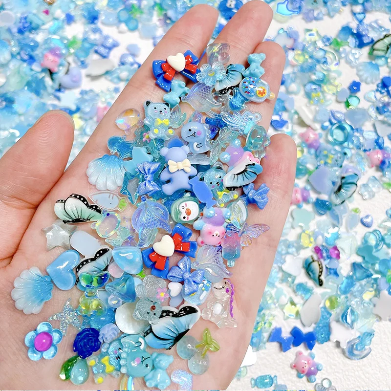 Kawaii Cartoon Resin Nail Charms 3D Flower/Bear/Candy /Butterfly Etc.Cartoon Series Mixed  Nail Ornament DIY Manicure Supplies