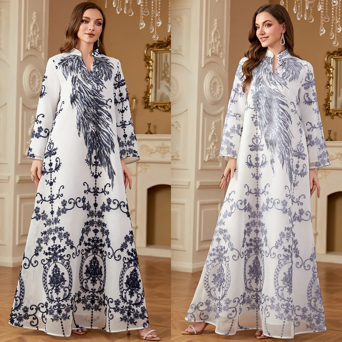 Sukienka maxi Abaja Dubai Turcja Kaftan Jalabiya Caftan Sukienki na Imprezę dla Muzułmanek z Haftem i Cekinami dla Kobiet Muzułmańskich 2025 Musulmane Femme Vestidos