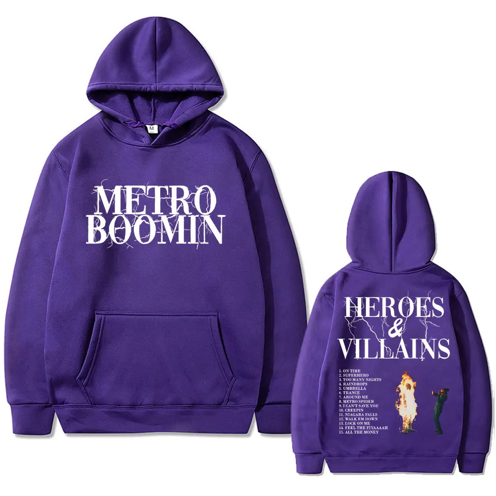 Hip Hop Rapper Metro Boomin Heroes Villains Double Sided Print Hoodie Men Fleece Cotton Sweatshirt Male Trend Oversized Hoodies