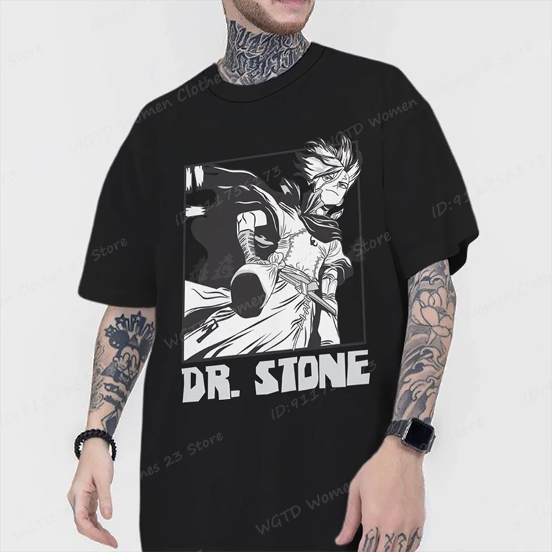 Popular Dr.Stone Print T-shirts For Women/Men Summer Short Sleeve Vintage High Quality Washed Cotton Tee Shirt Personalized Tops