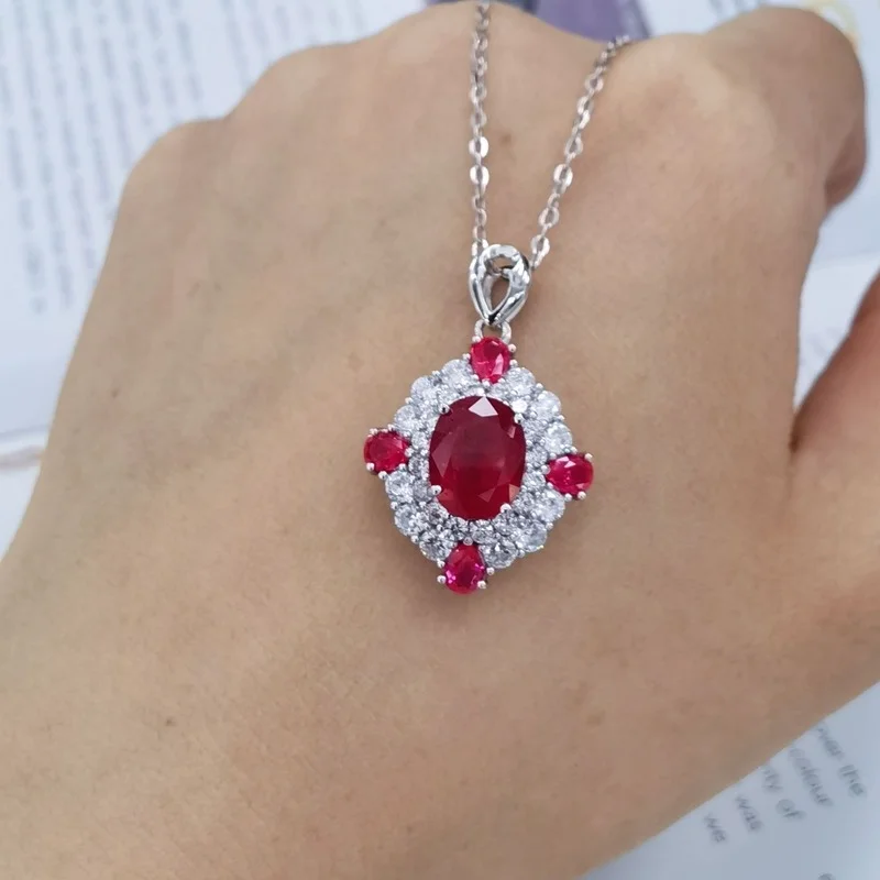 SACE GEMS Luxury 100% 925 Sterling Silver Ruby Pendant Necklaces for Womne Wedding Party Birthday Fine Jewelry Gift