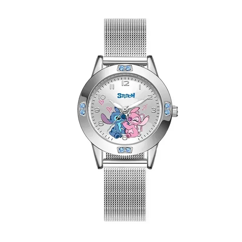 Disney Stitch Cartoon Children'S Watch Steel Belt Belt High Quality Diamond Set Quartz Watch Quartz Wristwatches Kids Gift