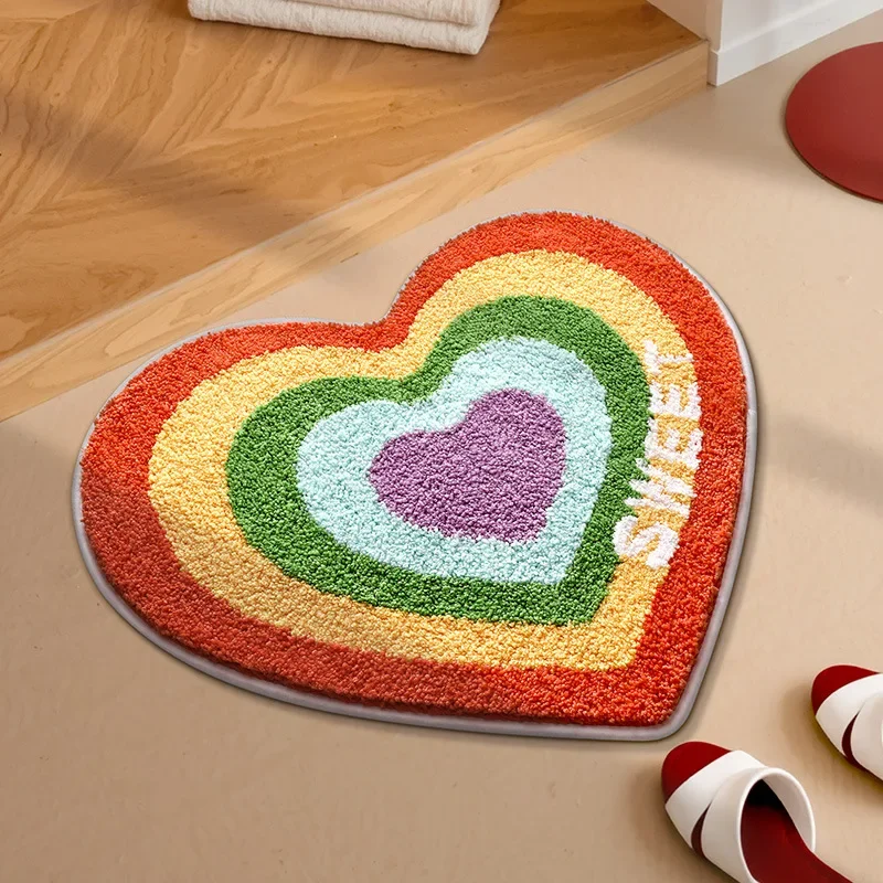 Bathroom Carpet, Toiletries, Heart-shaped Design, Absorbent, Anti Slip, Quick Drying, Bathtub Mat, Machine Washable, Reusable
