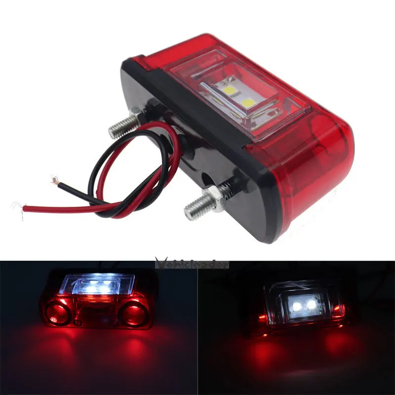 New 12V 24V Led License Number Plate Light Red Waterproof Universal Car Truck Lorry Trailer Tail Light License Plate Lamp