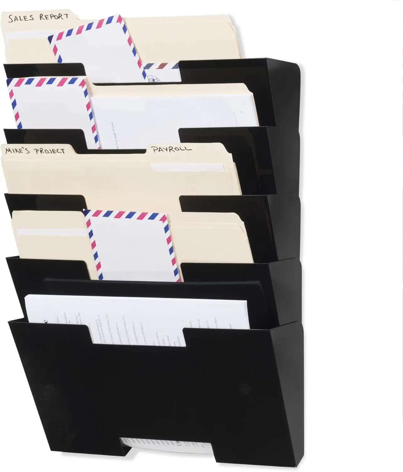 

5-Tier Metal Wall Mounted File Holder Organizer, Magazine Rack for Office Storage and Decor in Black