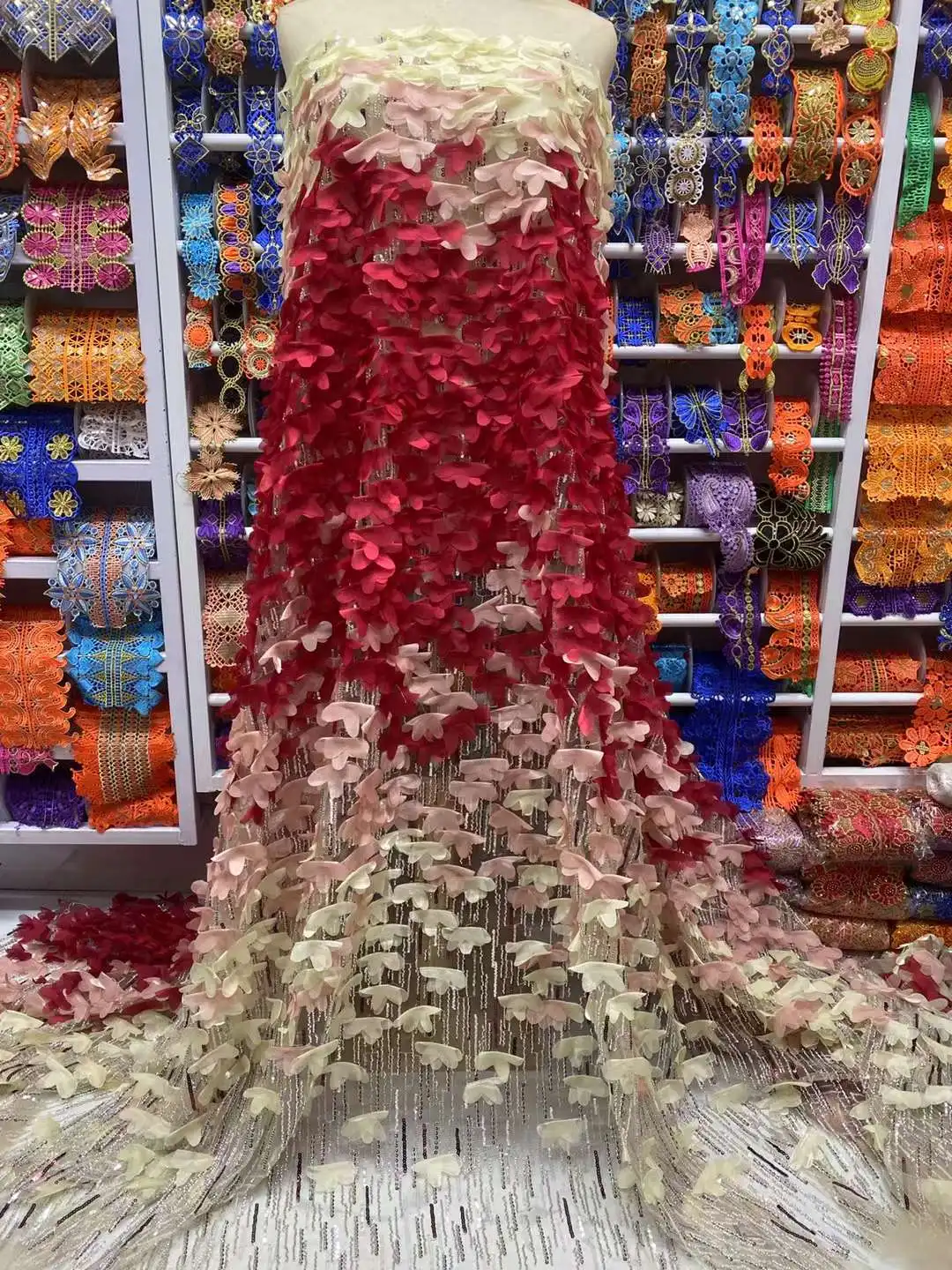 Tecido de renda 3D africano luxuoso para vestido de casamento, bordado do noivo francês, alta qualidade, 2022