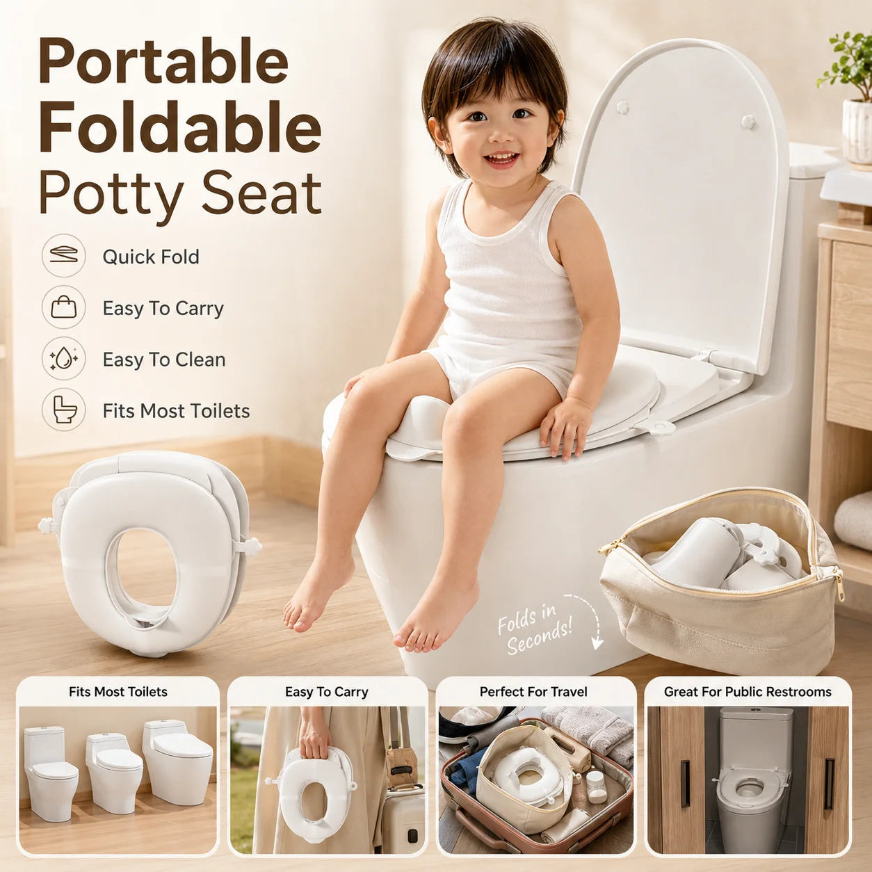 

Compact Foldable Toddler Potty Seat Portable Anti Slip Kids Toilet Training Seat Lightweight Travel Toilet Pad For Baby Outdoor