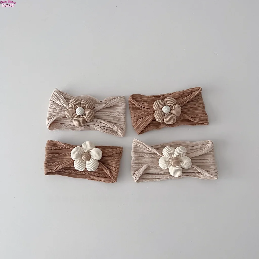 

Baby Girls Boys Headband Wide Elastic Turban Soft Knitted Newborn Hair Band with 3D Flower Cute for 0-12 M Infants