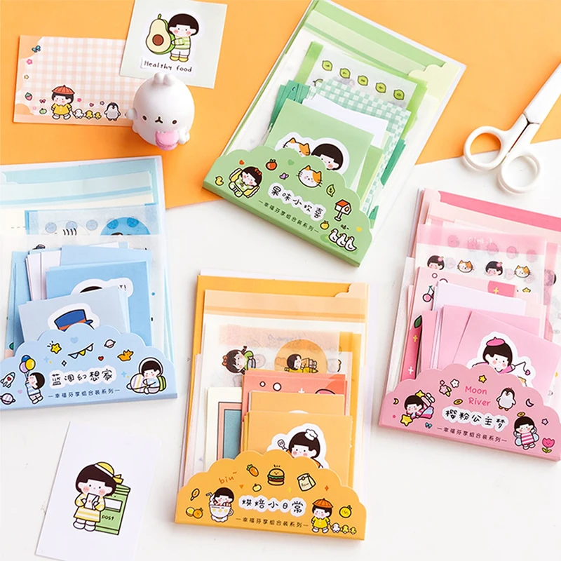 35pcs Cartoon Handbook Stickers Envelope Letter Set Cute Notes Student Handbook Decoration