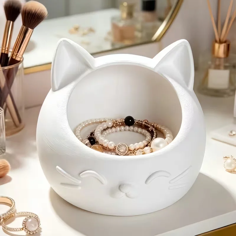 Mini Cartoon Cat-Shaped Storage Box Cute Bedside Organizer for Small Items Such as Jewelry And Watches