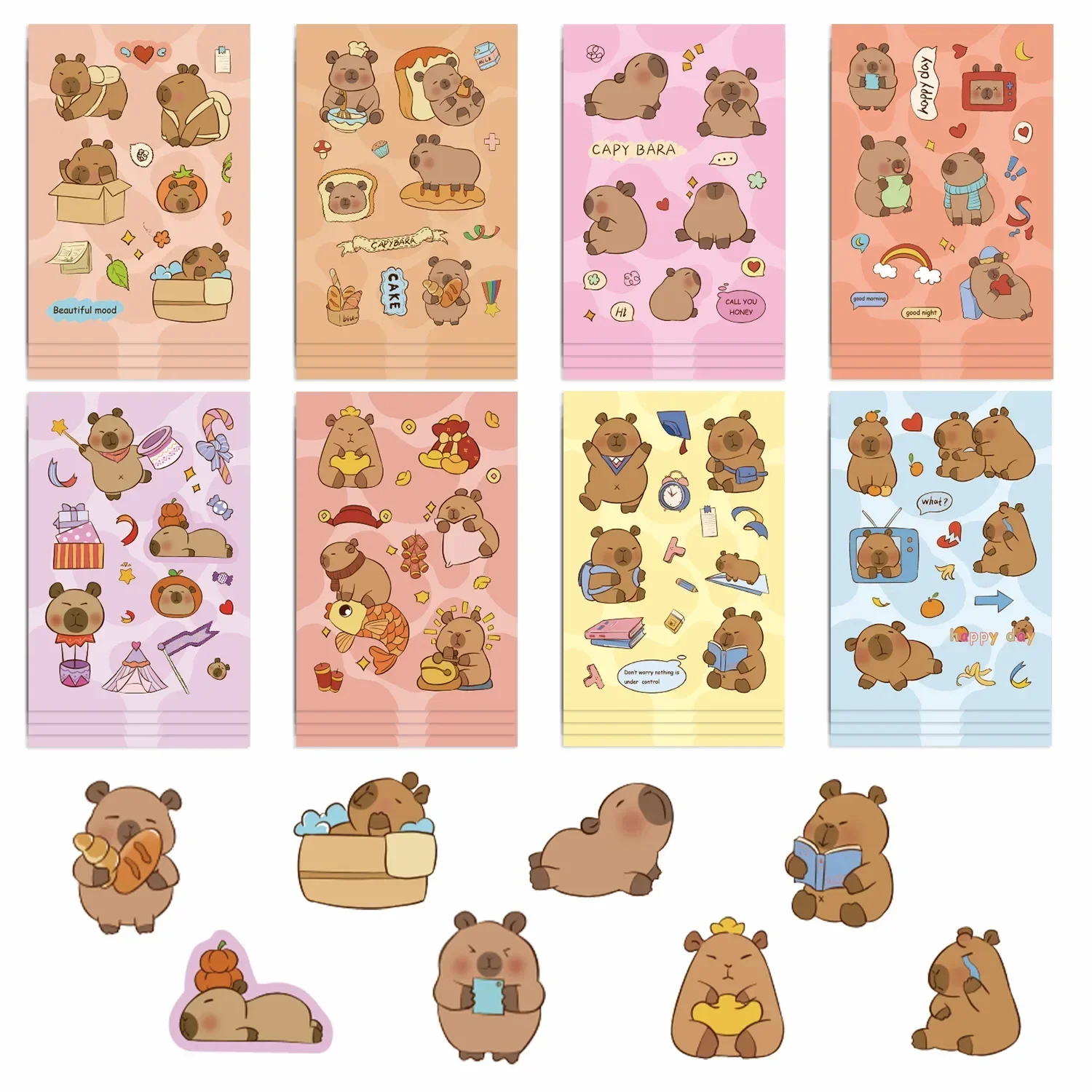 8/16/32Sheets Cute Plump Capybara Stickers Make A Face Puzzle Kids Make Your Own DIY Game Children Jigsaw Education Toys