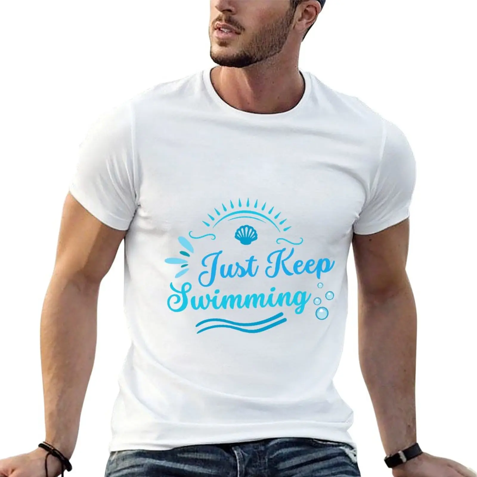 

Летняя пляжная футболка Just keep Swimming Swimmer Quote, хлопковые футболки высокого качества, мужские хлопковые забавные футболки