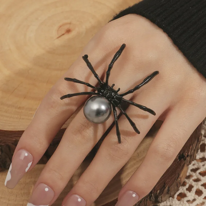 Gothic Punk Unregelmäßige Spinne Öffnung Ring Frauen Männer Mode Zirkon Schwarz Kristall Dark Tier Ring Hip Hop Party Finger Schmuck – Detail 24