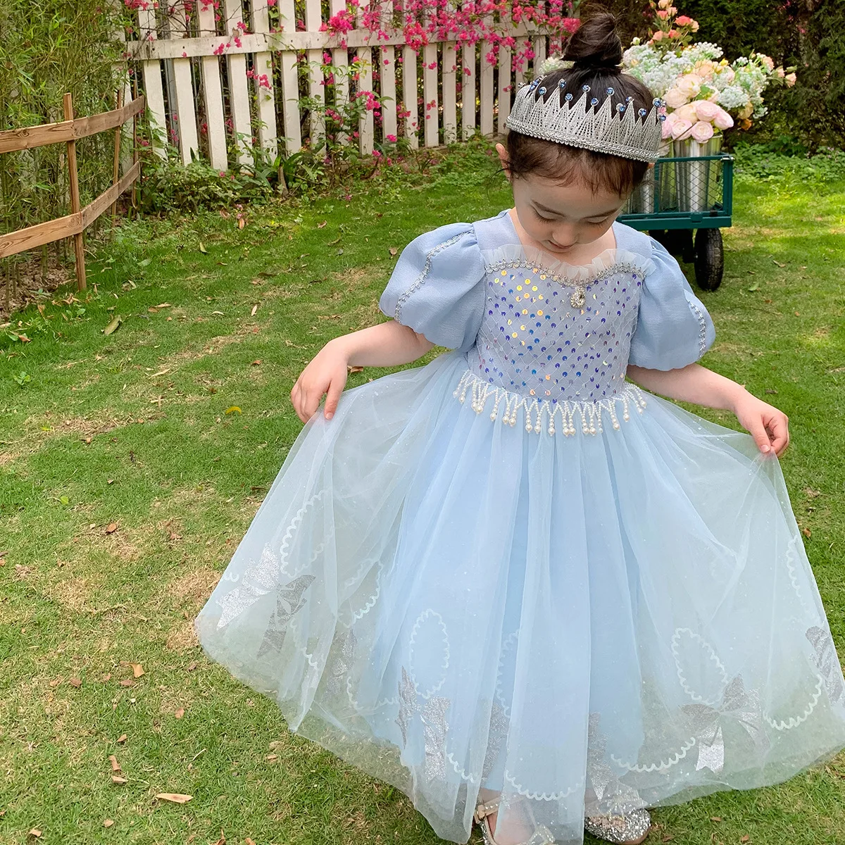 Frocks for Kids New in 2023 Sky Blue Elsa Summer Chiffon One-piece Long Clothing Girls Flower Bridesmaid Birthday Party Dresses