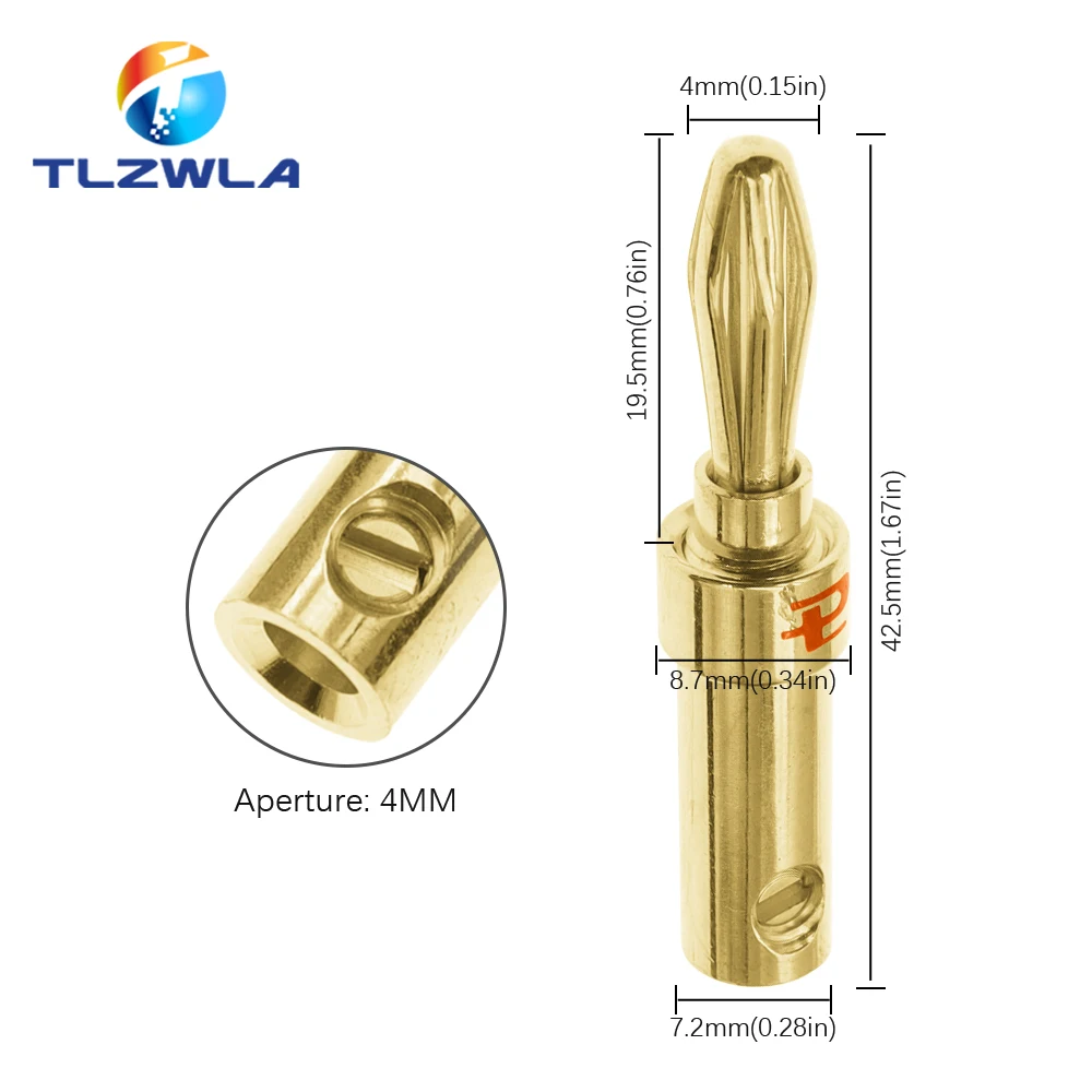 2PCS 24K Gold-plated Copper Banana Speaker Plug Connector Adapter Audio Banana Connectors for Speaker Wire Amplifiers