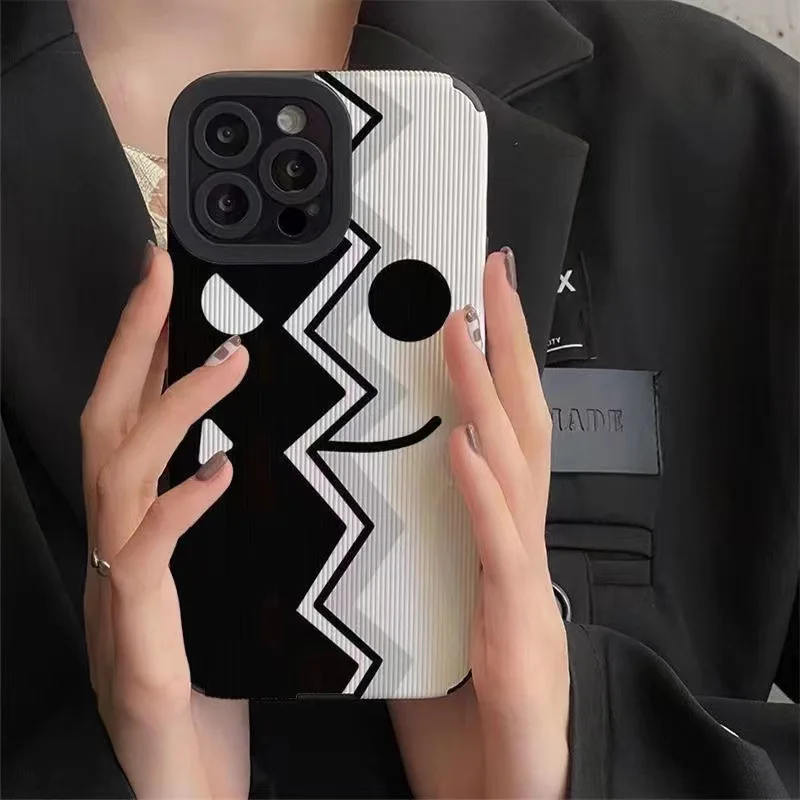 Black and White Face Shielding Expression Phone Cover Protective Case for iPhone 11 12 13 14 Plus 15 Pro Max iPhone X XR XS Max