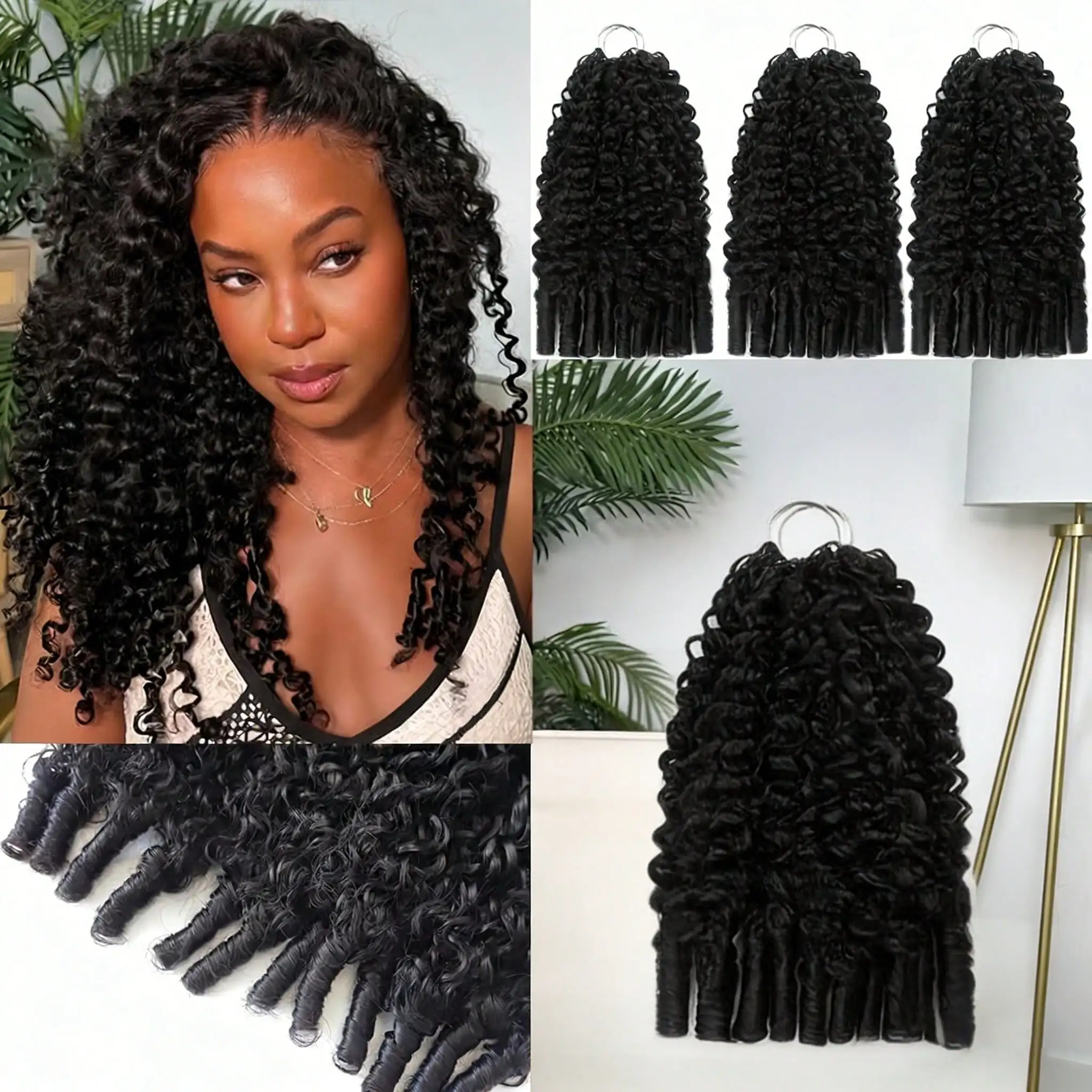 Burmese Curly Crochet Human Hair Pre Looped Feather For Black Women Pre Separated Pre Looped Knotless Burmese Curly Hair 10-30 inches For Braiding view 5