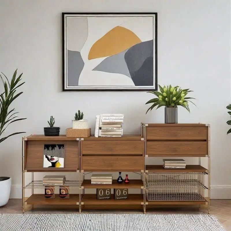 Solid wood medieval magazine cabinet bookshelf Nordic simple living room storage cabinet bookcase side cabinet bedroom shelf dis
