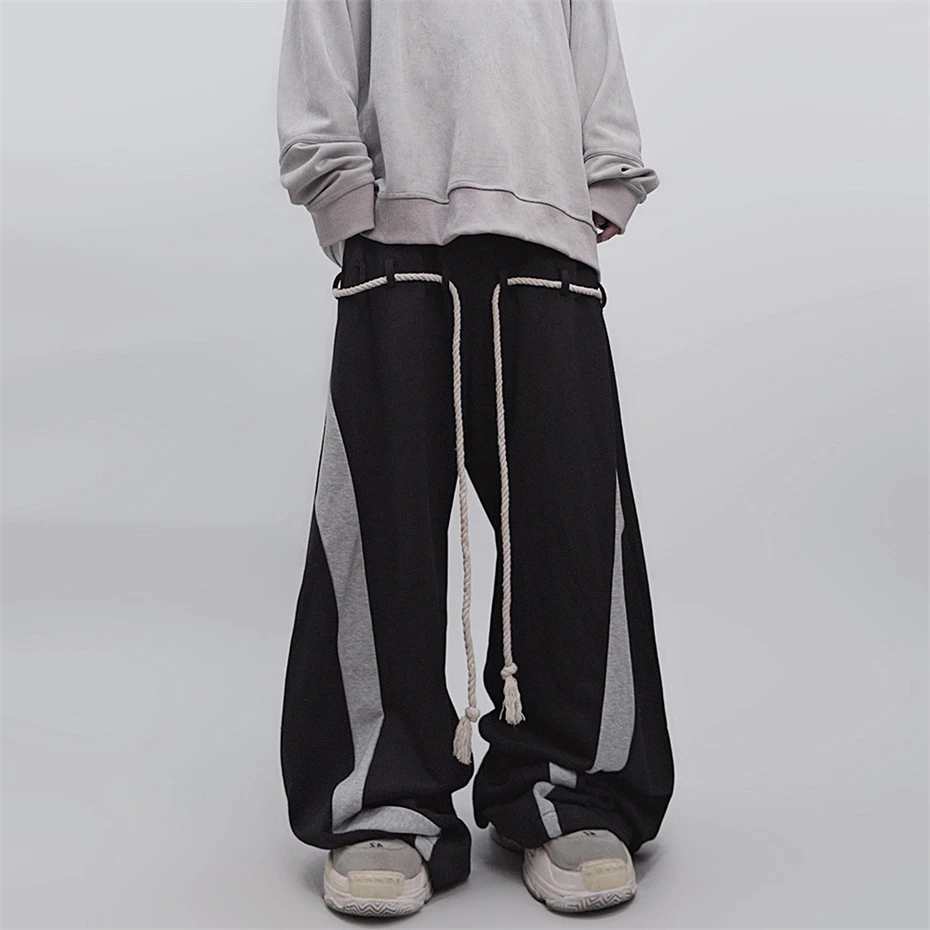 Hip Hop Joggers Pants Men Streetwear Color Block Sweatpants Mens Trousers Oversized Harajuku Baggy Wide-leg Scimitar Pants