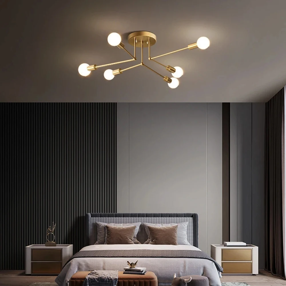 Nordic Modern Lamp Retro Iron Chandelier Minimalist Art LED Ceiling Light Creative Personality Pendant Lamps Living Room Bedroom