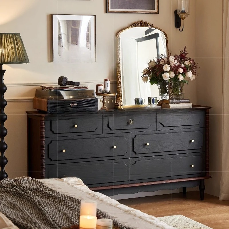 

French retro solid wood chest storage cabinet simple modern bedroom wall locker