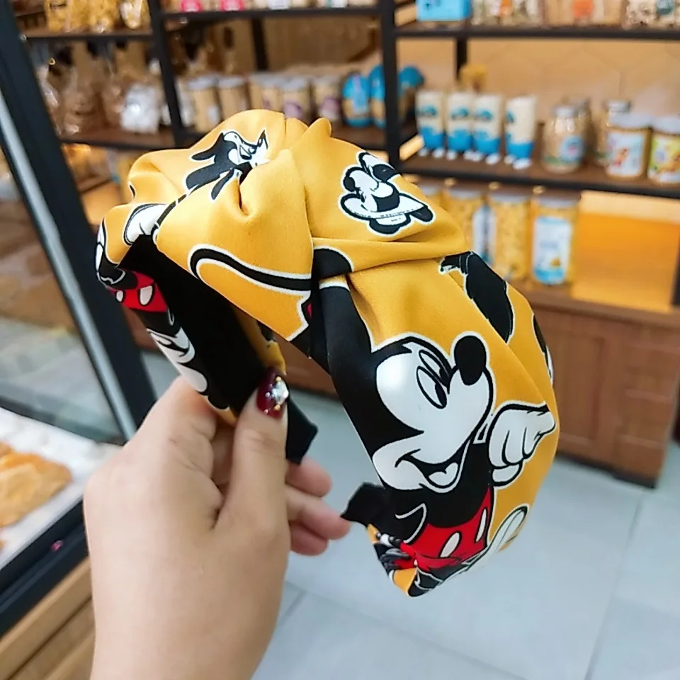 Disney Cartoon Print Mickey Knot Hair Hoop New Fashion Wide Edge Fabric Hair Card Versatile Style Hair Accessories