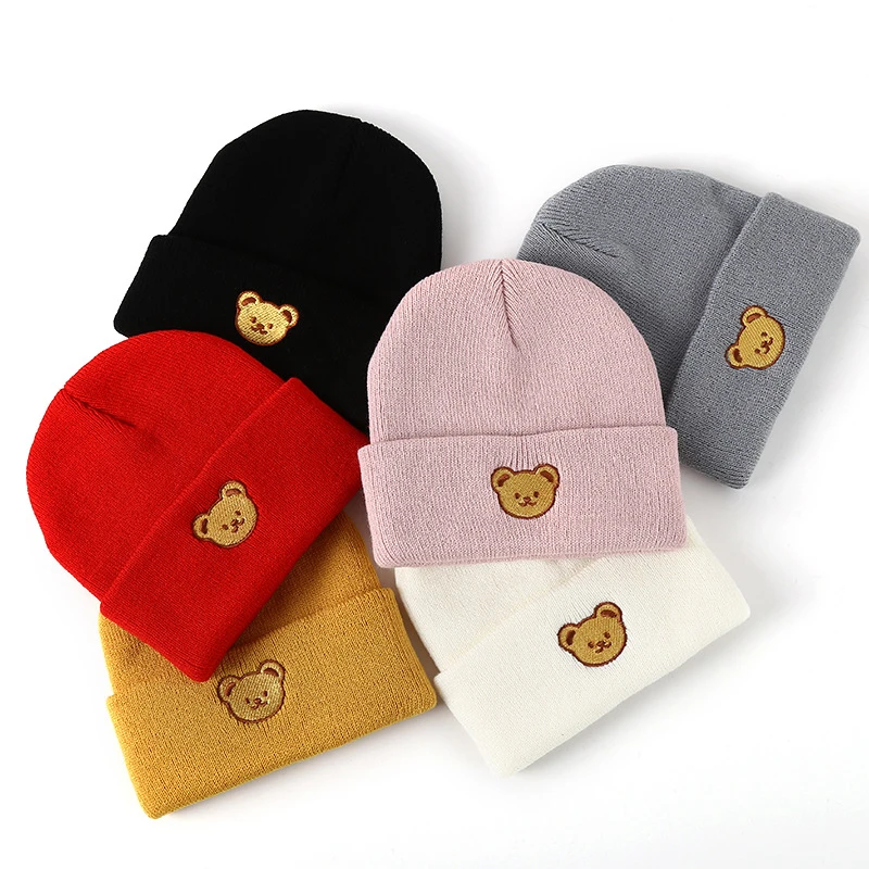 Korean Cartoon Bear Baby Hat Winter Warm Knitted Baby Boys Girls Cap Beanies Soft Solid Color Infant Toddler Hat Bonnet