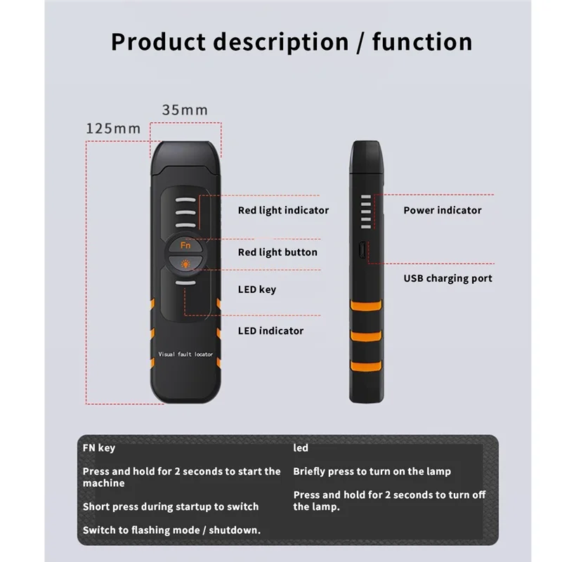 Handheld Optical Power Meter 30MW Fiber Optic Tester Pen VFL Red Light Optical Fiber Pen Visual Fault Locator 30KM