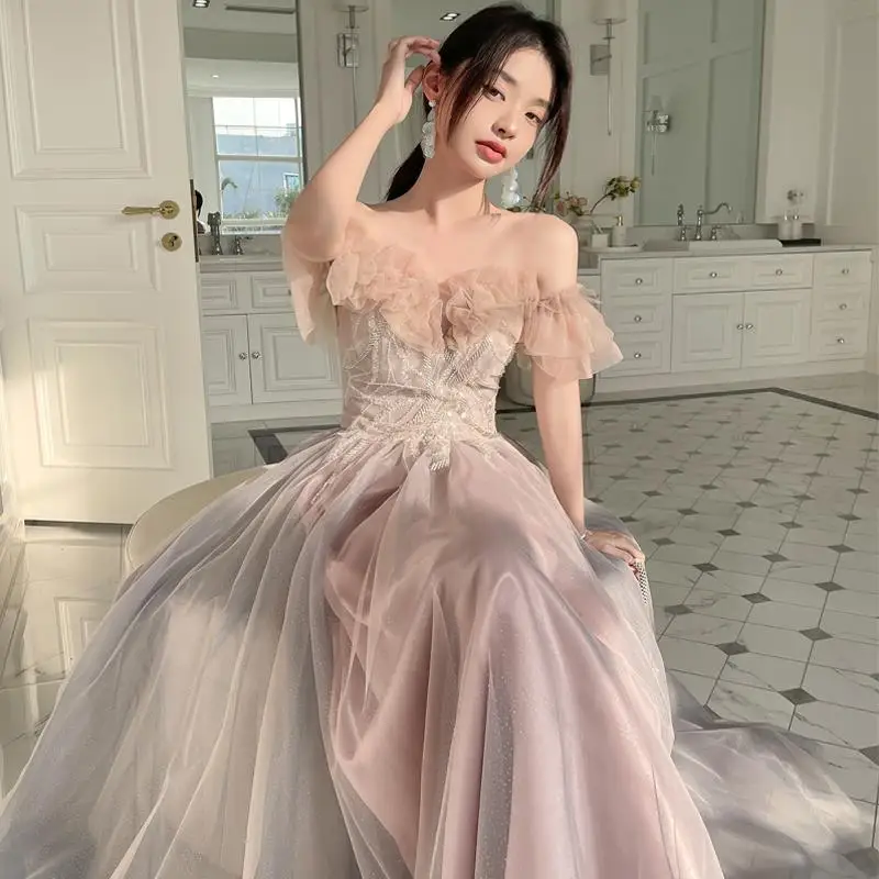 Sweetheart Pink Bridesmaid Dresses Women Formal Party Gowns Off The Shoulder Birthday Graduation Gown New Vestido De Festa