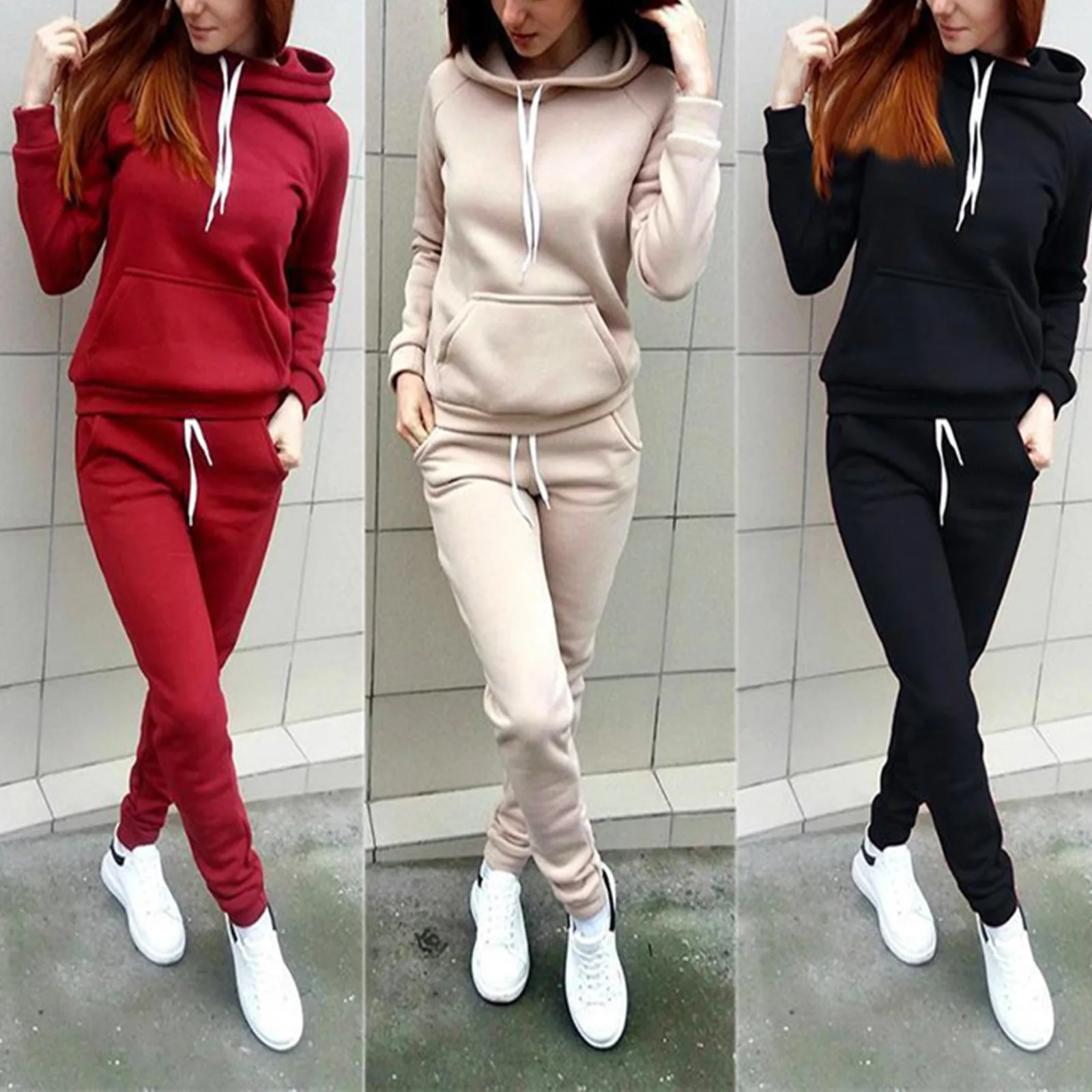 

2025 autumn and winter women's hoodie, European and American fleece long sleeved hooded sports suit for women