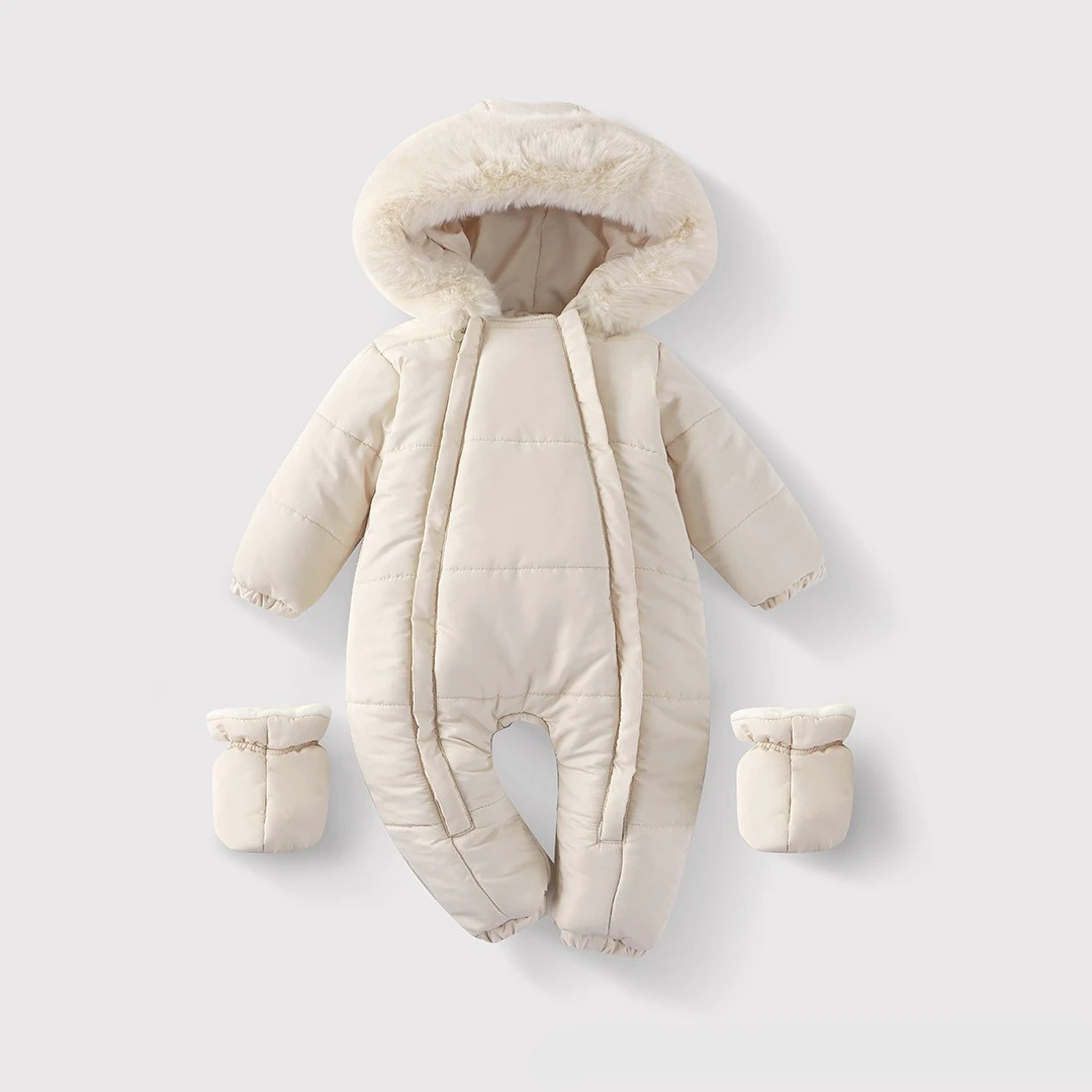 Winter Newborn Baby Rompers Girl Clothes Thicken Baby Romper With Gloves Warm Baby Jumpsuit Hooded Plus Velvet