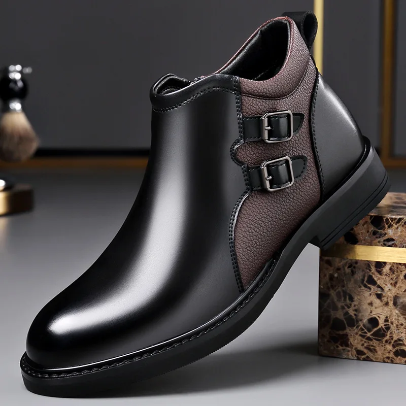 Korean style mens fashion chelsea boots brand designer shoes cowboy autumn winter boots black brown genuine leather ankle botas