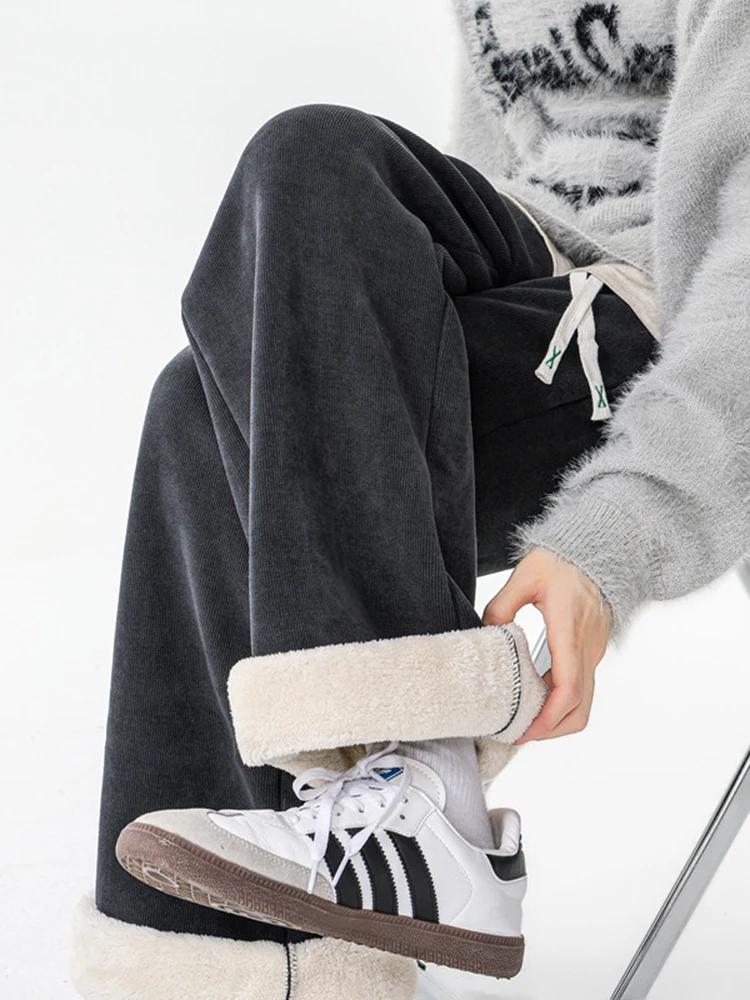 

Мужские вельветовые брюки на зиму, утепленные, повседневные, спортивные, длинные, свободного кроя, прямые штаны