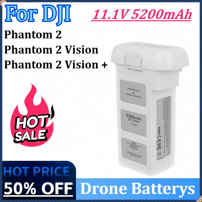 

New 11.1V 5200mAh Drone Batterys for DJI Phantom 2 / 2 Vision/2 Vision + High Capacity Spare Aircraft Rechargeable Batteries