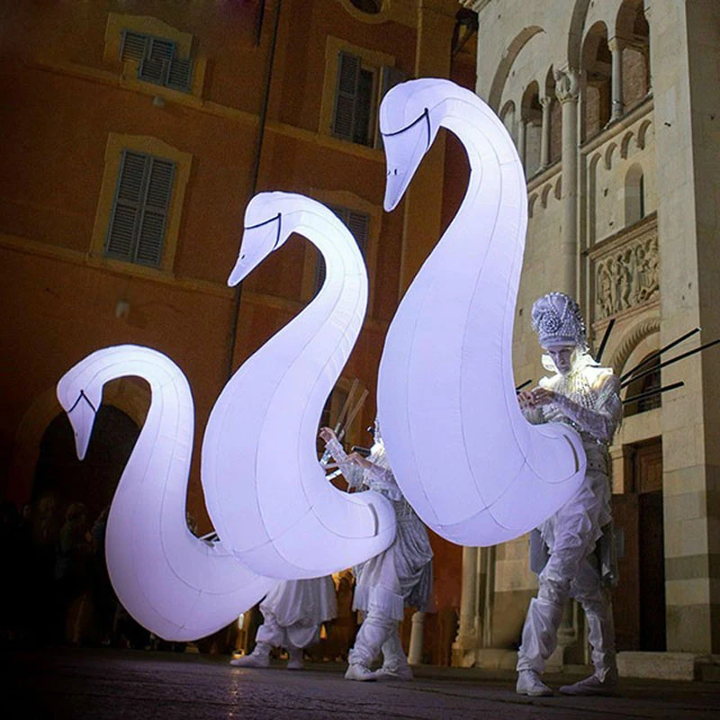 

wholesale 3pcs adult white inflatable swan animal costume with colorful led lights for dance party decoration