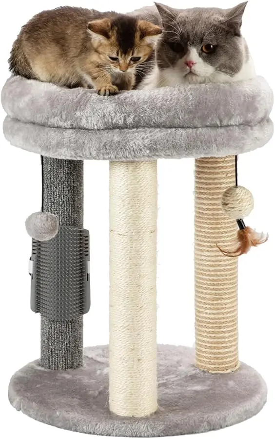 

MECOOL 4in1 Small Cat Tree,Scratching Post with Tower Soft Bed, Sisal Carpet Jute Posts with Three Hanging Ball Toys and Massage
