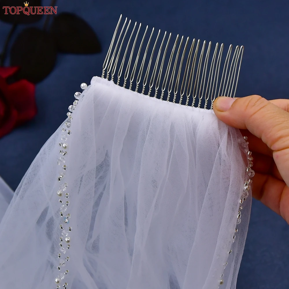 TOPQUEEN V128 ブライダルウェディングベール クリスタルビーズエッジ ブライダルベール ロング クリスタルエッジ付き ウェディングアクセサリー カスタマイズ可能