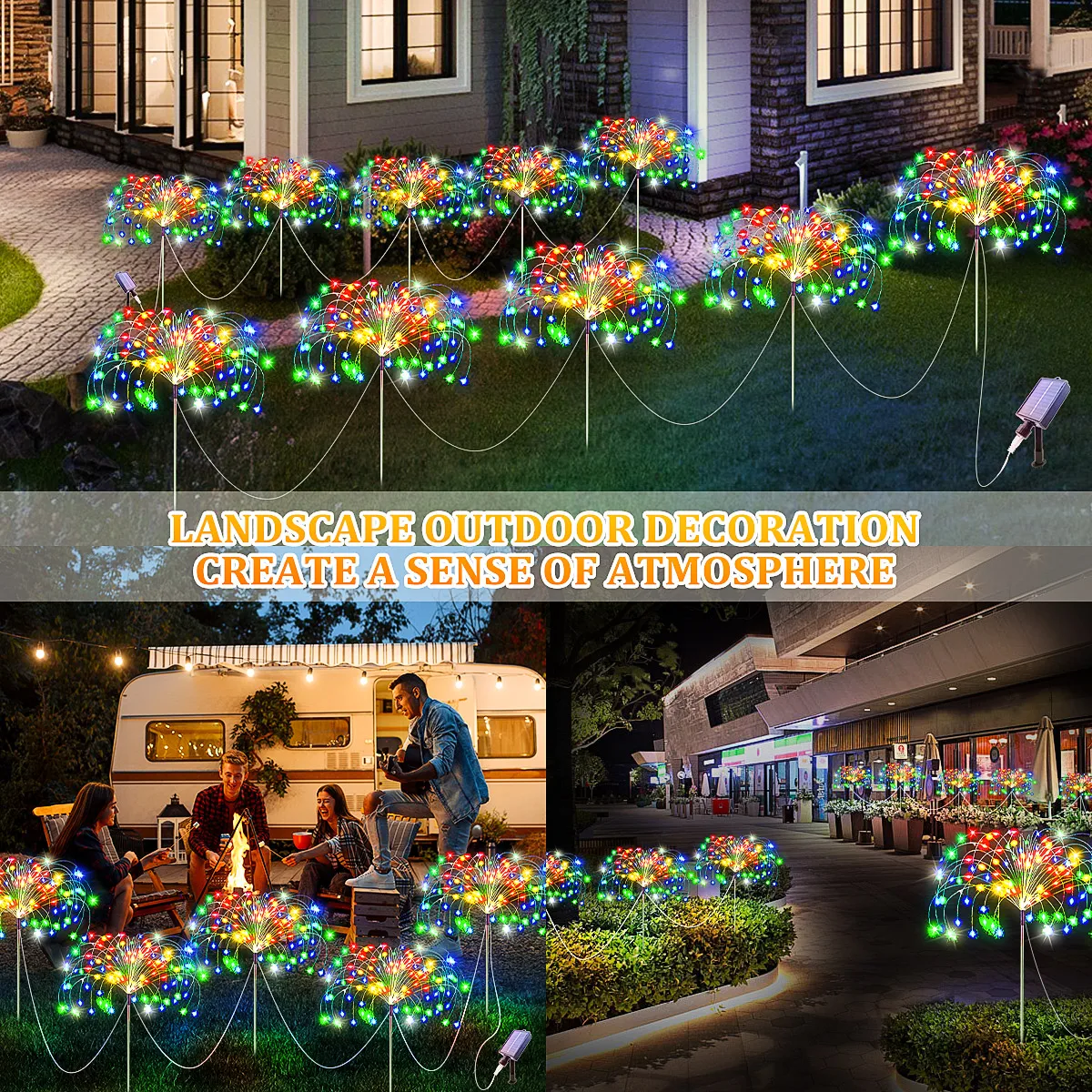 5Pcs 400LEDS Solar Power Fireworks Light Outdoor Solar Light Waterproof LED Fairy Lights 8 Modes Lighting For Garden Lawn Yard