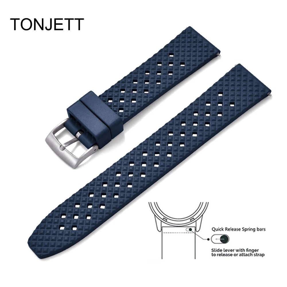 20 مللي متر 22 مللي متر FKM حزام ساعة مطاطي سريع الإصدار مقاوم للماء لساعات الغوص الرياضية تصميم مقاوم للتعرق #5