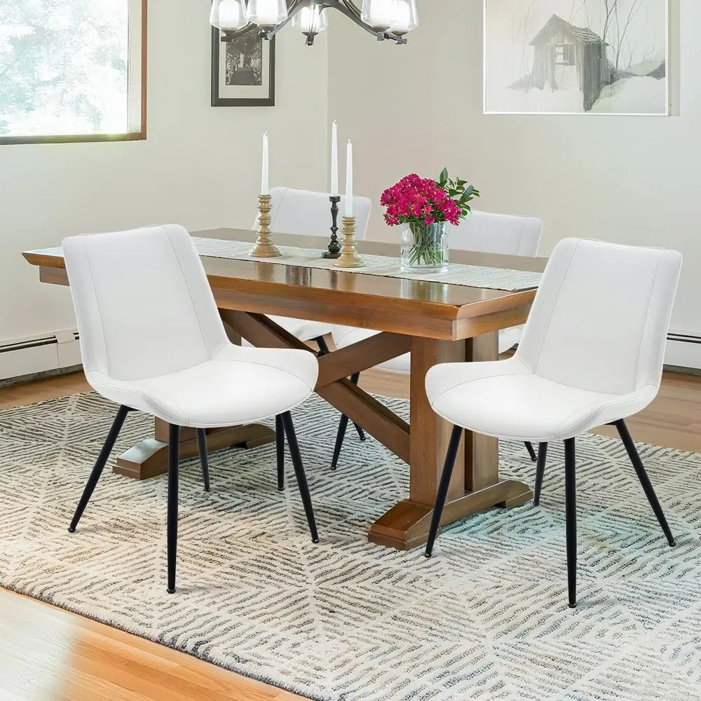 

Modern Dining Chairs Set of 4 PU Leather Upholstered Armless Side Chairs with Metal Legs, Accent Chairs for Dining Room, Kitchen