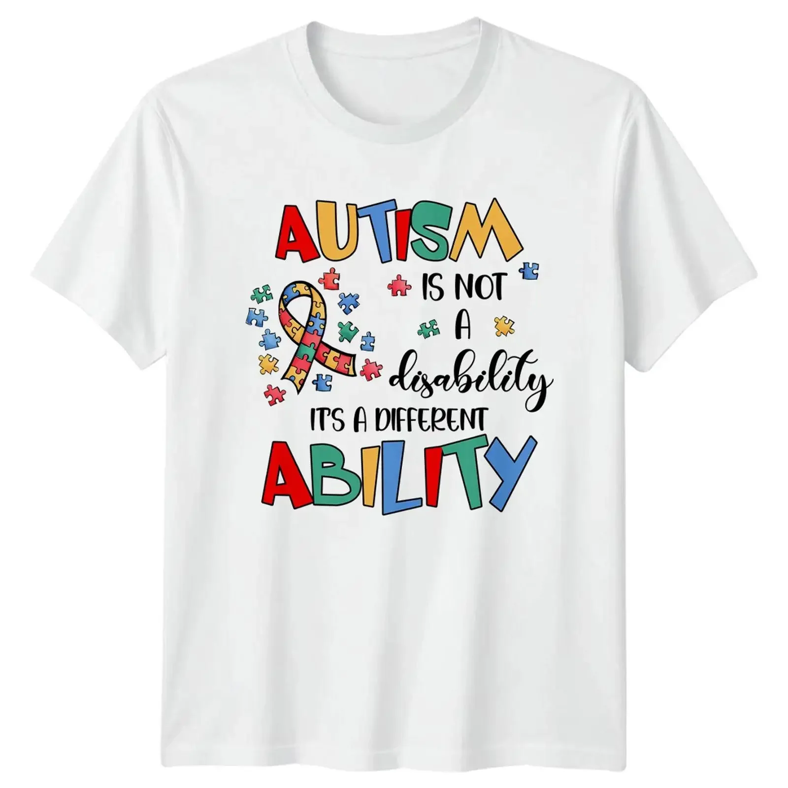 Autism is not a disability It different ability Puzzle Band T Shirt Image 1 of 4 vintage Washed Versatile streetwear Stretched