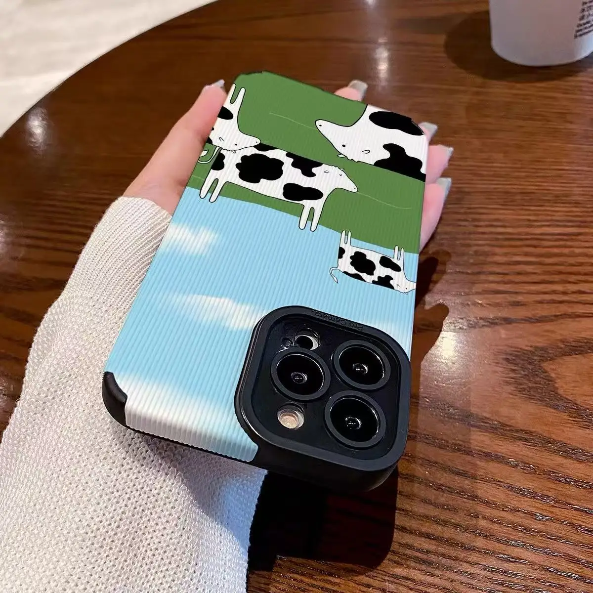 Funda de Silicona con Diseño de Vaca para iPhone 17 Air 12 13 14 15 11 16 Pro Max Plus Mini X XS XR 7 8 SE, Cubierta de Cuero Suave Antigolpes