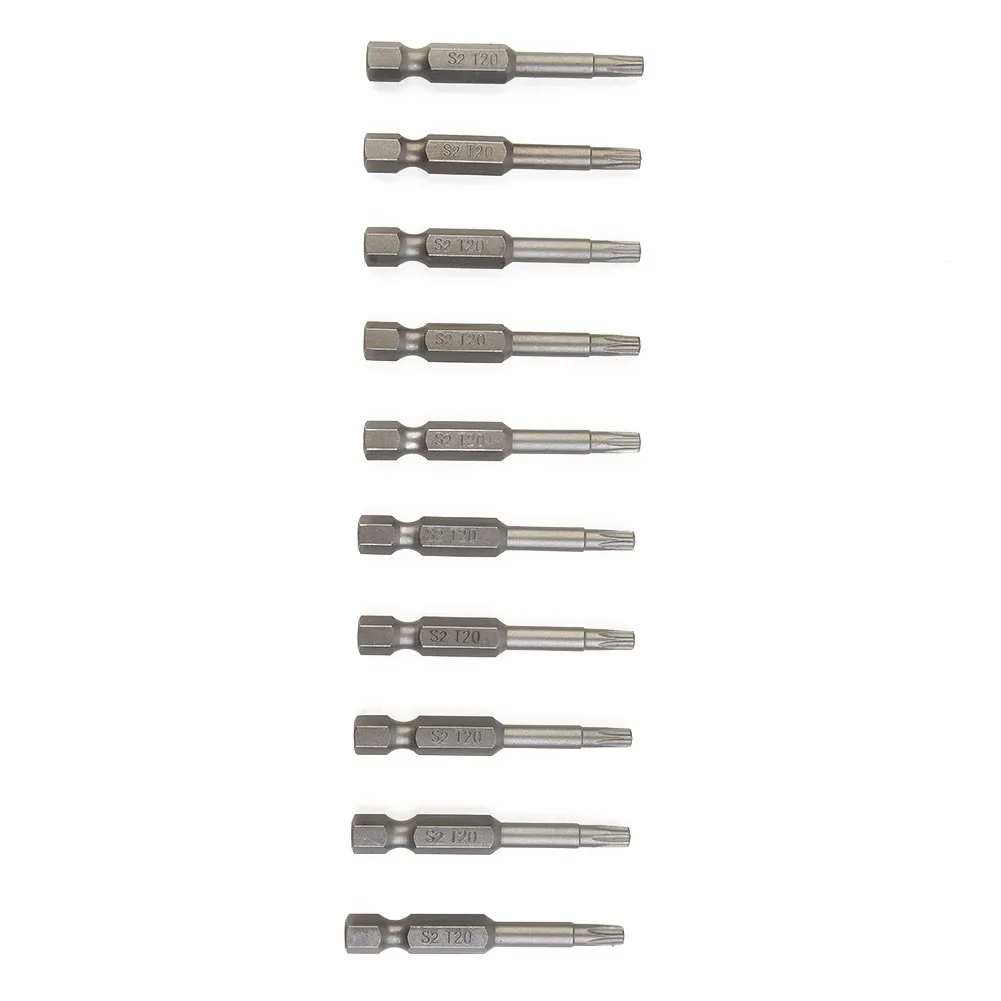 10Pcs   Alloy Steel 50mm Long Torx Screwdriver Bit 6.35mm Hexagon Handle T20