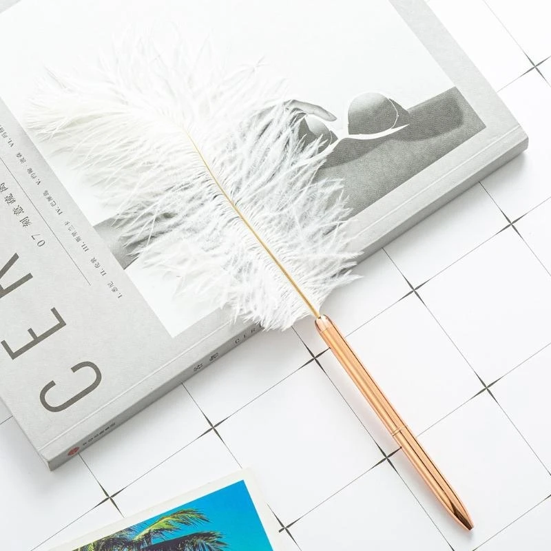 Retro weiße Feder Kugelschreiber exquisite Sigantur Stift nachfüllbare Kugelschreiber für Hochzeits büro Geschäfts geschenk – Detail 4