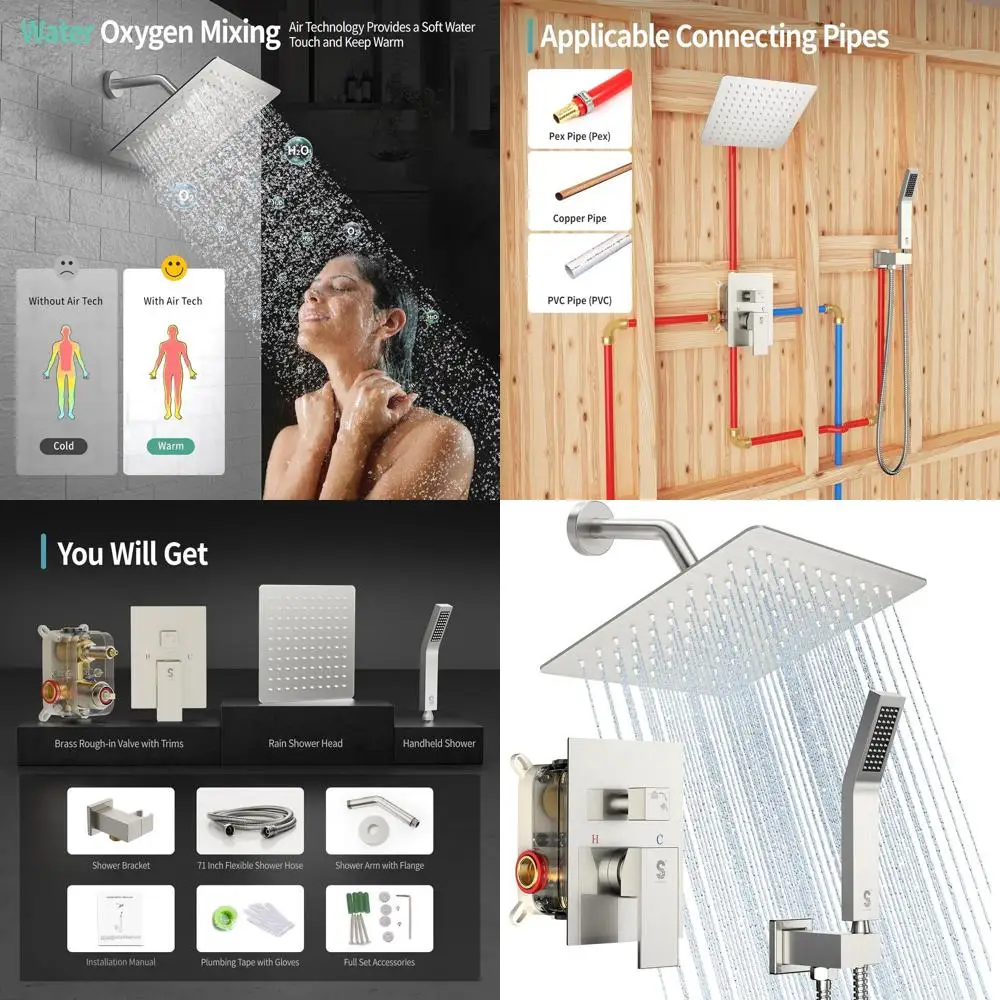 

8 Rainfall Shower Head & Handheld Combo with Wall Mount System, Brushed Nickel Finish