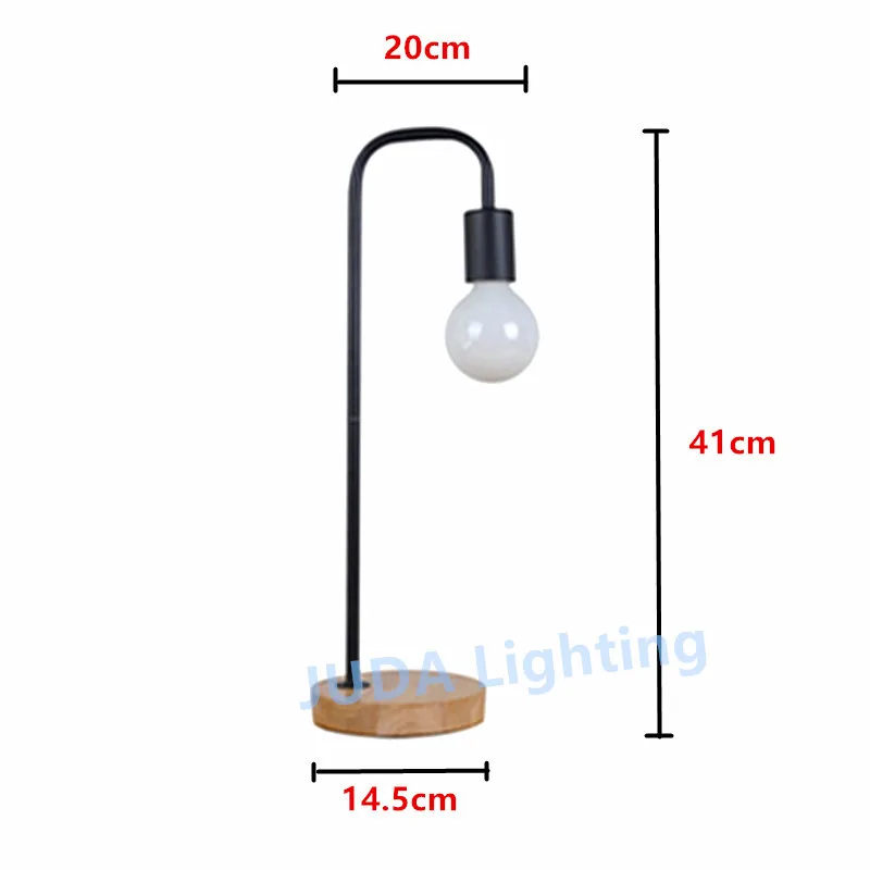 E27 LED Desk Lamp Loft Industrial Nightstand Lamps Wooden Base Table Lamp Vintage Bedside light for Living Room Office Bedroom