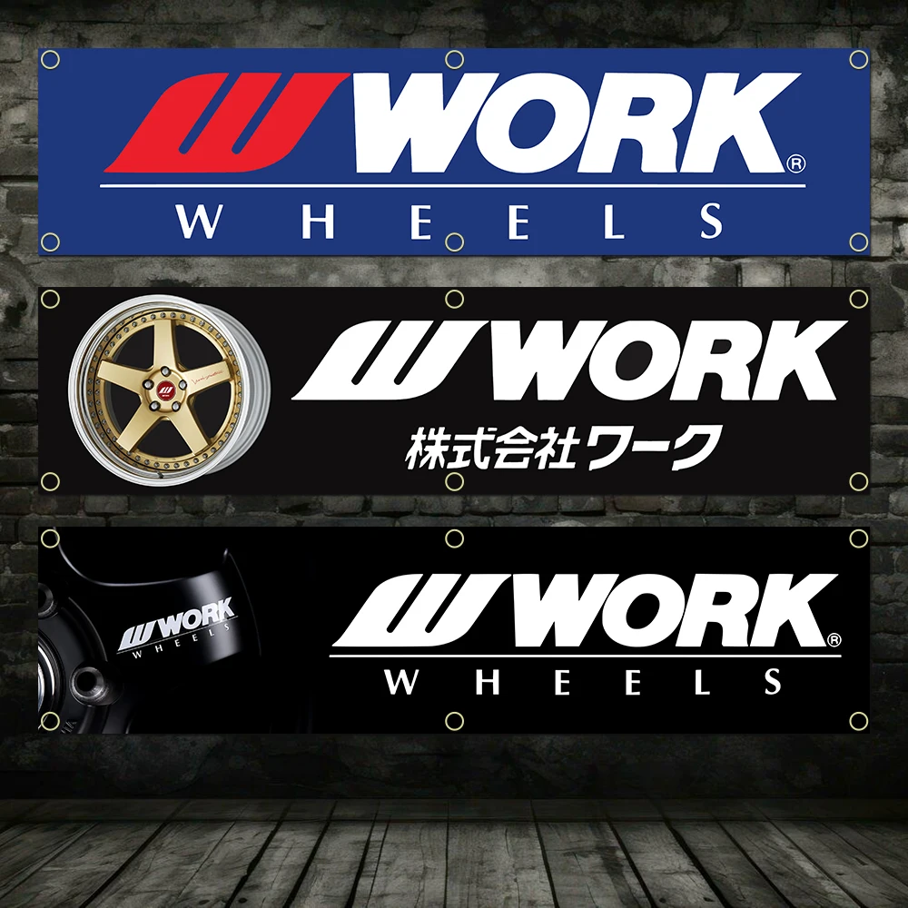 

60X240cm Work Wheels Banner Flag Polyester Printed Garage Wall Art Outdoor Decorations Tapestry With Brass Grommets