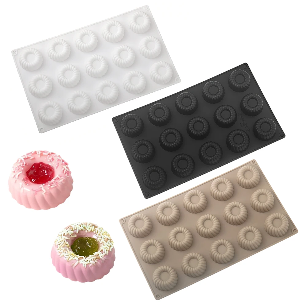15 Cavity Diagonal Swirl Mousse Cake Silicone Mold Round Chocolate Dessert Mold French Pastry Baking Mold